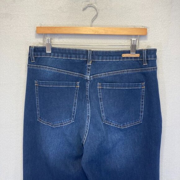 Soft Surroundings Ultimate Denim Flare Leg Jeans Size 14 Dark Wash Blue Stretch - Picture 13 of 16